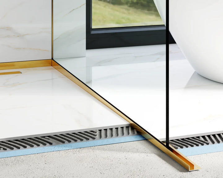 Profil inox fixare sticla dus si compensare auriu periat