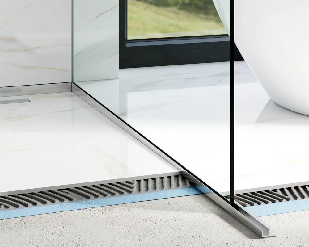 Profil inox fixare sticla dus cu aripa de compensare dreapta