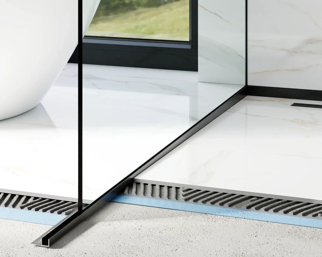Profil inox negru periat fixare sticla dus si compensare - stanga