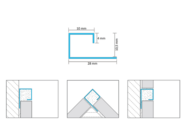 profil terminatie din inox pentru placi ceramice