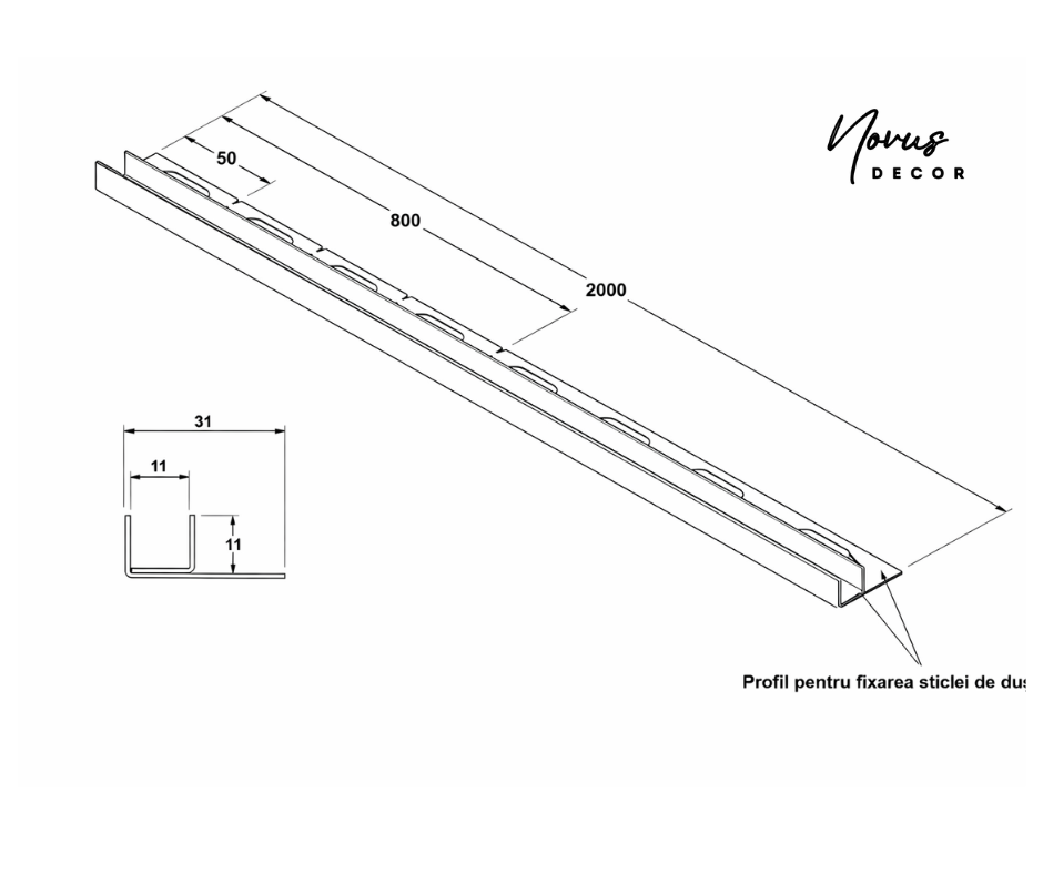 Profil sticla dus, inox, GUNMETAL